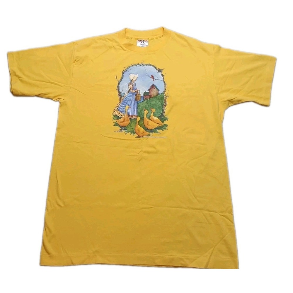 Vtg '90S Single Stitch Cottagecore Woman & Duck Scene Size Large Air Waves MFG.